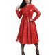 Plus Size Women's Midi Hood Dress Vinyl PVC Leather Long Sleeve Button Up A-Line Maxi Dresses Office Pleated Large-Hem Dresses