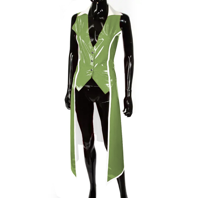 Mens Steampunk Gothic Sleeveless Jacket Glossy PVC Leather Tailcoat Vintage Tuxedo Coat Halloween Cosplay Costume Wet Clubwear