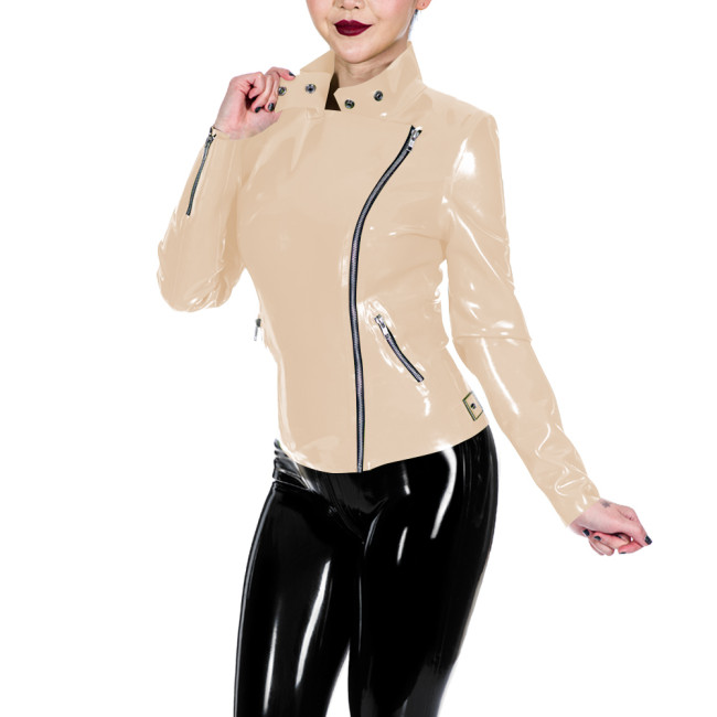 PVC Glossy Leather Motorcycle Jacket for Women Long Sleeve Gothic Punk Style Coat Wetlook Lapel Collar Jacket Coat Streetwear