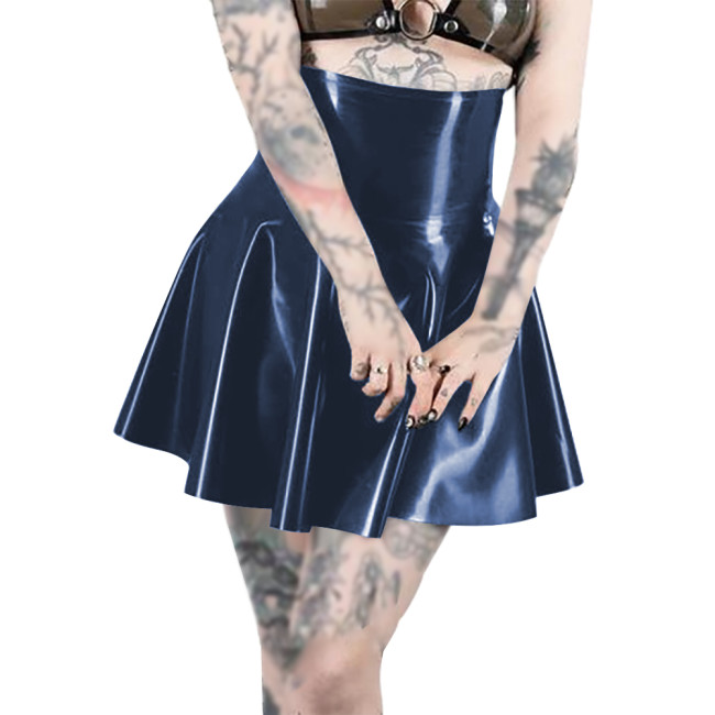 High Waist Ruffle Hem PVC Glossy Leather Skirts Pole Dancing Sexy A Line Flare Skirt Wetlook Sissy Pleated Bodycon Mini Skirts