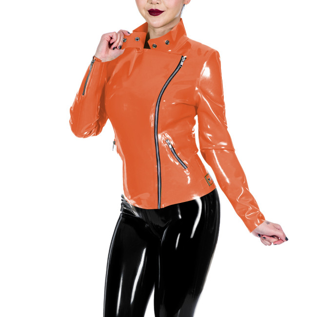 PVC Glossy Leather Motorcycle Jacket for Women Long Sleeve Gothic Punk Style Coat Wetlook Lapel Collar Jacket Coat Streetwear