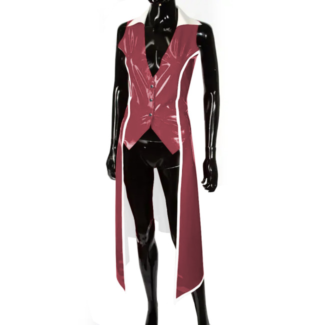 Mens Steampunk Gothic Sleeveless Jacket Glossy PVC Leather Tailcoat Vintage Tuxedo Coat Halloween Cosplay Costume Wet Clubwear