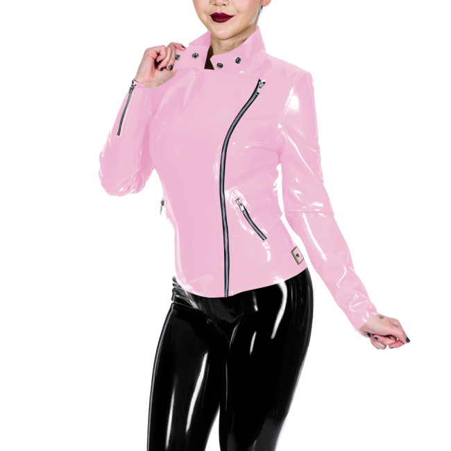 PVC Glossy Leather Motorcycle Jacket for Women Long Sleeve Gothic Punk Style Coat Wetlook Lapel Collar Jacket Coat Streetwear