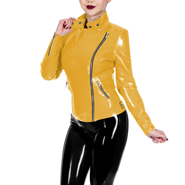 PVC Glossy Leather Motorcycle Jacket for Women Long Sleeve Gothic Punk Style Coat Wetlook Lapel Collar Jacket Coat Streetwear