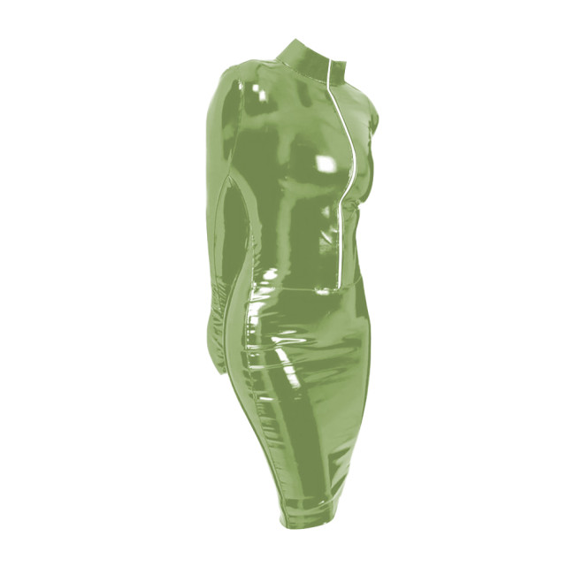 Novelty Sexy Bondage Pencil Dress Vinyl PVC Leather Arm Restraint Full Sleeve Tight Dress Glossy Club Role Play Skinny Dresses