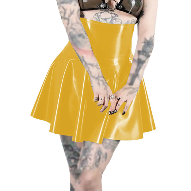 High Waist Ruffle Hem PVC Glossy Leather Skirts Pole Dancing Sexy A Line Flare Skirt Wetlook Sissy Pleated Bodycon Mini Skirts