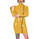 Chic Latex-look Bodycon Mini Dress High Neck Slim Party Club Leather PVC Dress Womens Elegant Front Zipper Skinny Dress Fetish