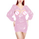 Sexy Erotic Open Cups Skinny Mini Dress with O-ring Detail Wetlook PVC Leather Puff Long Sleeves Tight Club Dress Novelty Dress