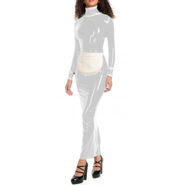 Wet Look Halloween Maid Dress Outfits Sissy High Neck Long Pencil Dress with Full Zipper Vinyl PVC Leather Cosplay Maid Dresses