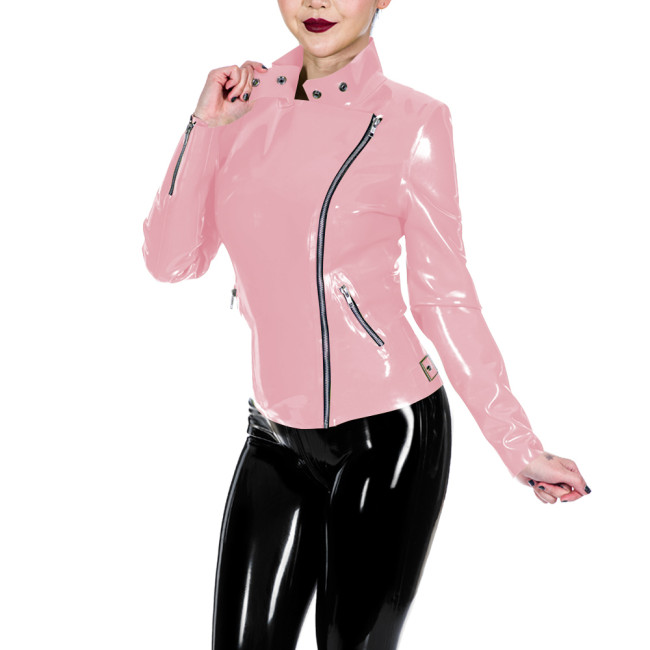 PVC Glossy Leather Motorcycle Jacket for Women Long Sleeve Gothic Punk Style Coat Wetlook Lapel Collar Jacket Coat Streetwear
