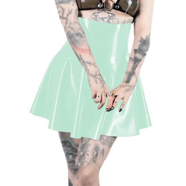 High Waist Ruffle Hem PVC Glossy Leather Skirts Pole Dancing Sexy A Line Flare Skirt Wetlook Sissy Pleated Bodycon Mini Skirts