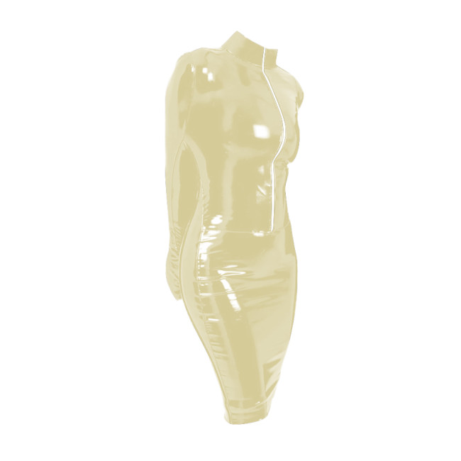 Novelty Sexy Bondage Pencil Dress Vinyl PVC Leather Arm Restraint Full Sleeve Tight Dress Glossy Club Role Play Skinny Dresses