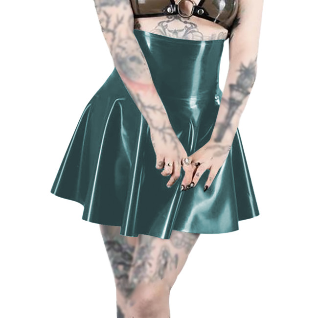 High Waist Ruffle Hem PVC Glossy Leather Skirts Pole Dancing Sexy A Line Flare Skirt Wetlook Sissy Pleated Bodycon Mini Skirts
