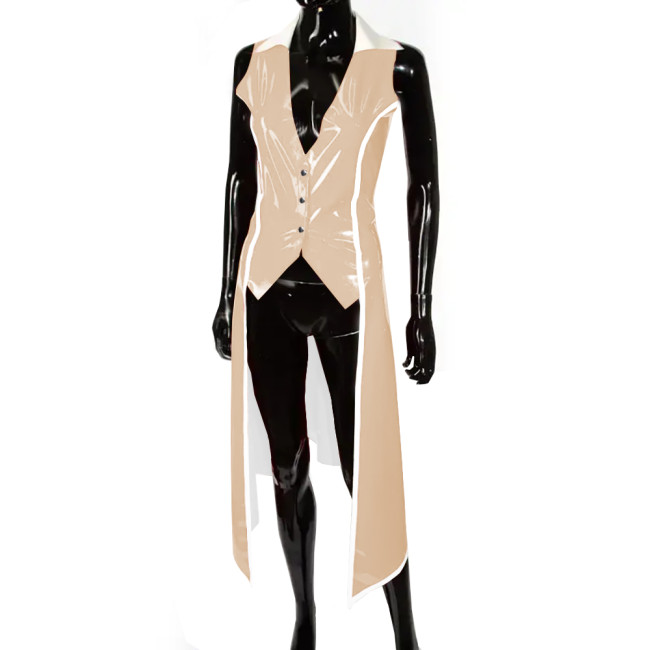 Mens Steampunk Gothic Sleeveless Jacket Glossy PVC Leather Tailcoat Vintage Tuxedo Coat Halloween Cosplay Costume Wet Clubwear