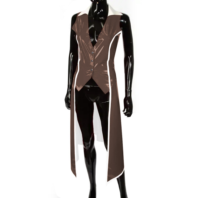 Mens Steampunk Gothic Sleeveless Jacket Glossy PVC Leather Tailcoat Vintage Tuxedo Coat Halloween Cosplay Costume Wet Clubwear