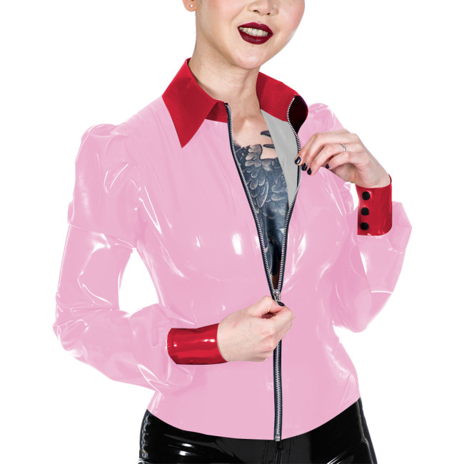 Womens Wet Look PVC Jacket Fashion Turn-down Collar Glossy Faux Leather Jacket Casual Nightclub Long Sleeve Coat Ladies Clubwear
