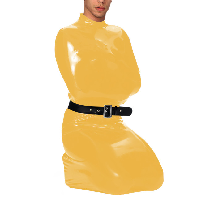 Exotic Wetlook Full Bondage Bodysuit Mock Neck Sleeveless PVC Glossy Leather Bodybag with Zipper Back Party Cosplay Costume