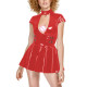 Sexy Wetlook O Ring Hollow Front Mini Dress Nightclub Shiny PVC Leather Short Sleeve Pleated Dresses Womens Festival Outfit