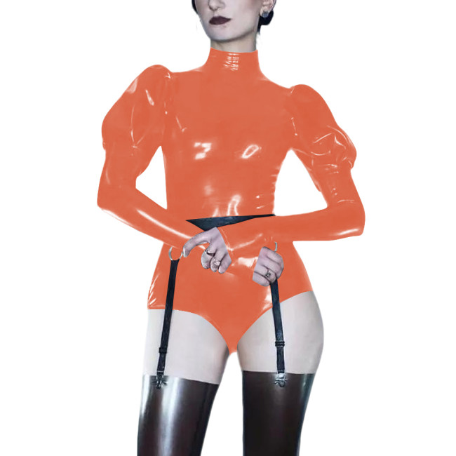 Women Turtleneck PVC Shiny Bodysuit Vinyl Patent Leather Long Sleeve Bodycon Jumpsuits Tight Tops Female Sexy Role Play Rompers
