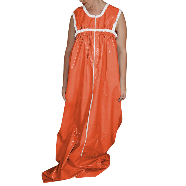 Novelty Adult Baby Schlafsack Faux Latex PVC Sleeveless Bodysuit with Zipper Front Club Party Cosplay Loose Sleeping Bag Overall