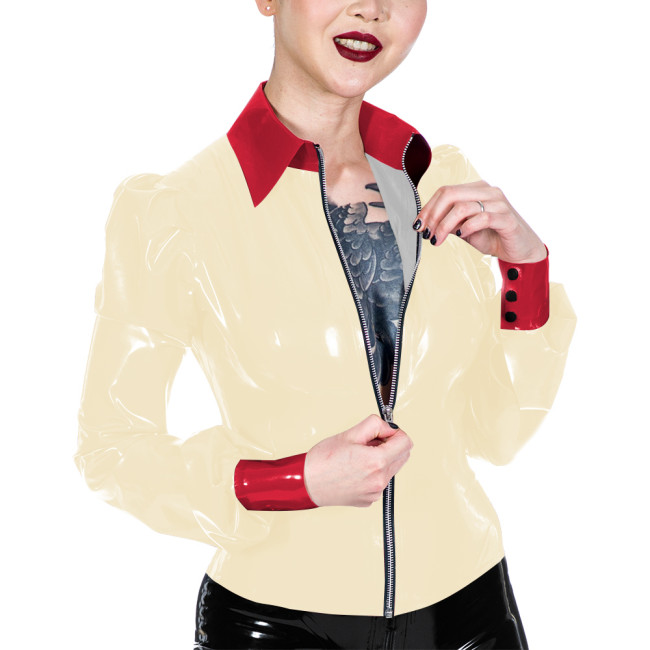 Womens Wet Look PVC Jacket Fashion Turn-down Collar Glossy Faux Leather Jacket Casual Nightclub Long Sleeve Coat Ladies Clubwear