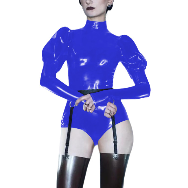 Women Turtleneck PVC Shiny Bodysuit Vinyl Patent Leather Long Sleeve Bodycon Jumpsuits Tight Tops Female Sexy Role Play Rompers