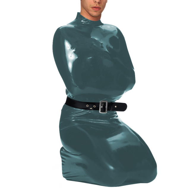 Exotic Wetlook Full Bondage Bodysuit Mock Neck Sleeveless PVC Glossy Leather Bodybag with Zipper Back Party Cosplay Costume