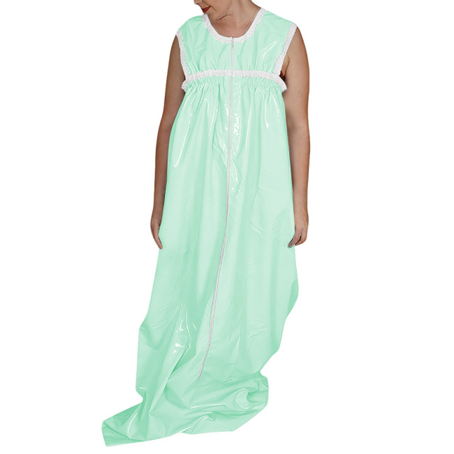 Novelty Adult Baby Schlafsack Faux Latex PVC Sleeveless Bodysuit with Zipper Front Club Party Cosplay Loose Sleeping Bag Overall