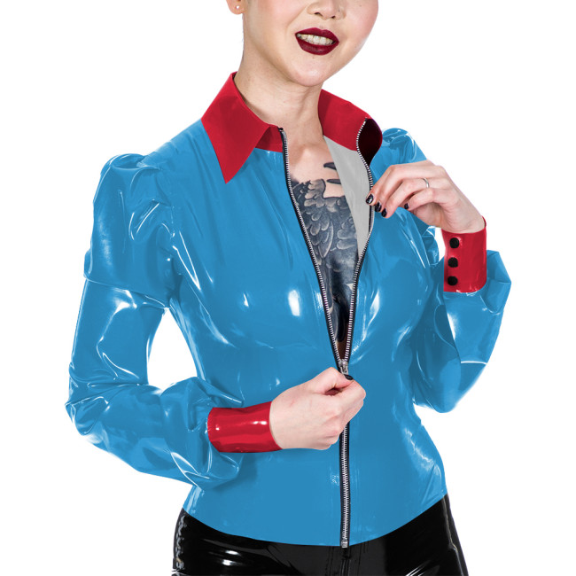 Womens Wet Look PVC Jacket Fashion Turn-down Collar Glossy Faux Leather Jacket Casual Nightclub Long Sleeve Coat Ladies Clubwear