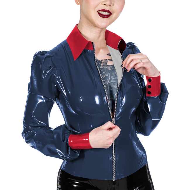 Womens Wet Look PVC Jacket Fashion Turn-down Collar Glossy Faux Leather Jacket Casual Nightclub Long Sleeve Coat Ladies Clubwear