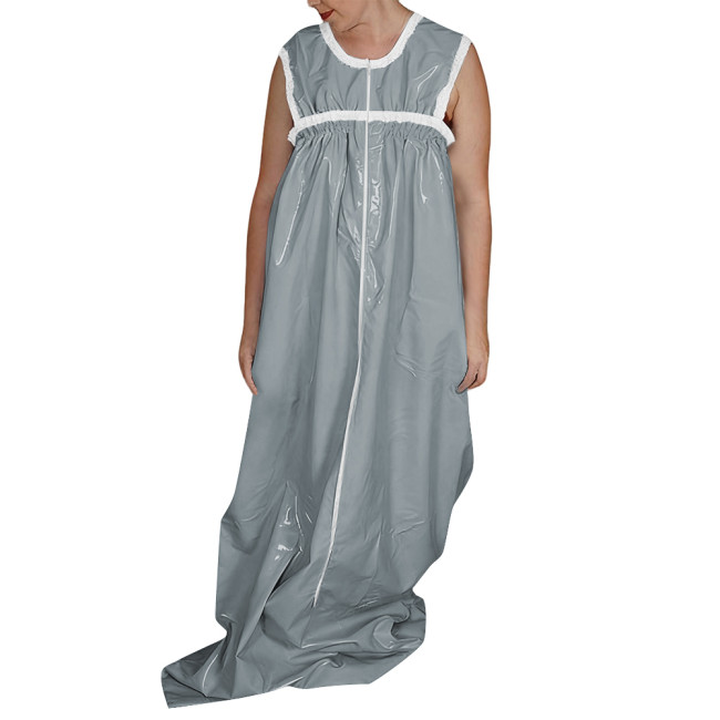 Novelty Adult Baby Schlafsack Faux Latex PVC Sleeveless Bodysuit with Zipper Front Club Party Cosplay Loose Sleeping Bag Overall