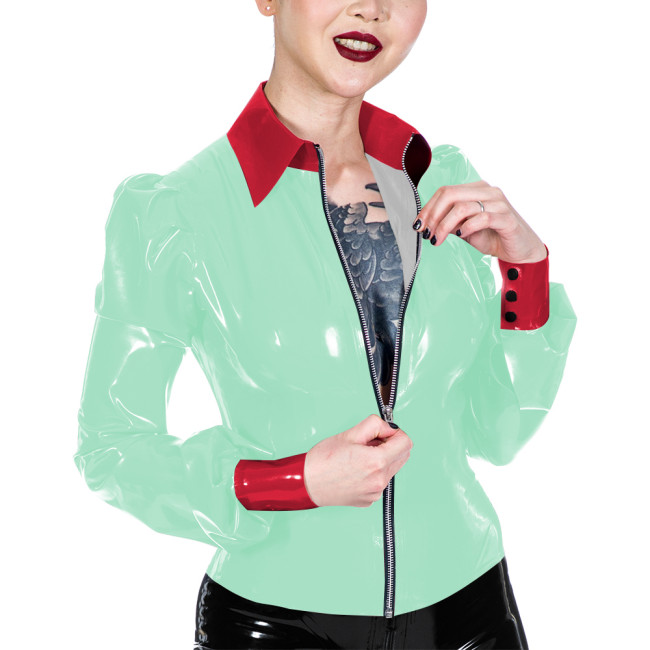 Womens Wet Look PVC Jacket Fashion Turn-down Collar Glossy Faux Leather Jacket Casual Nightclub Long Sleeve Coat Ladies Clubwear
