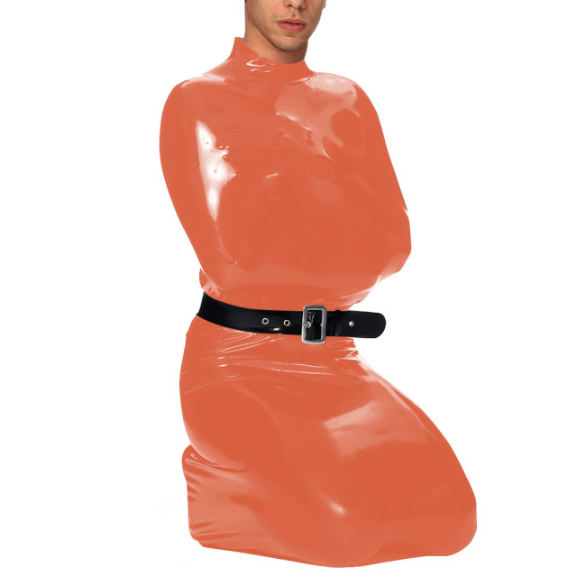 Exotic Wetlook Full Bondage Bodysuit Mock Neck Sleeveless PVC Glossy Leather Bodybag with Zipper Back Party Cosplay Costume