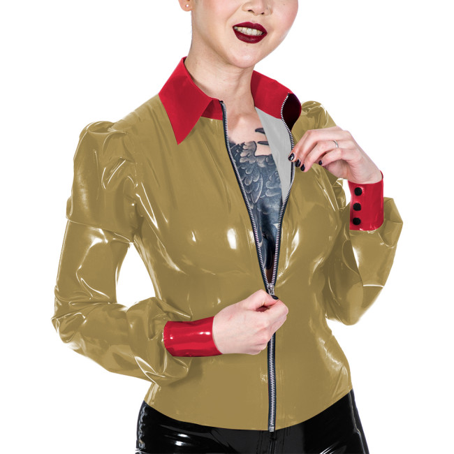Womens Wet Look PVC Jacket Fashion Turn-down Collar Glossy Faux Leather Jacket Casual Nightclub Long Sleeve Coat Ladies Clubwear