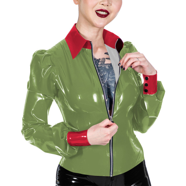 Womens Wet Look PVC Jacket Fashion Turn-down Collar Glossy Faux Leather Jacket Casual Nightclub Long Sleeve Coat Ladies Clubwear
