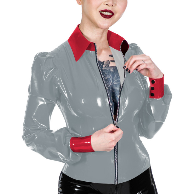Womens Wet Look PVC Jacket Fashion Turn-down Collar Glossy Faux Leather Jacket Casual Nightclub Long Sleeve Coat Ladies Clubwear