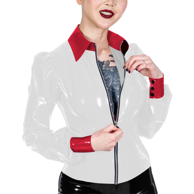 Womens Wet Look PVC Jacket Fashion Turn-down Collar Glossy Faux Leather Jacket Casual Nightclub Long Sleeve Coat Ladies Clubwear