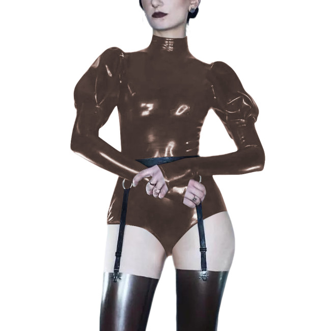 Women Turtleneck PVC Shiny Bodysuit Vinyl Patent Leather Long Sleeve Bodycon Jumpsuits Tight Tops Female Sexy Role Play Rompers
