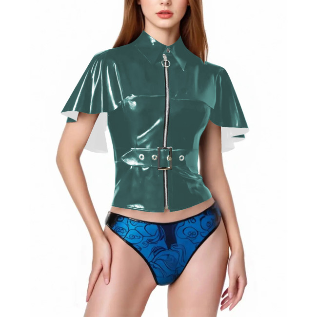 Women Vinyl PVC Leather Capelet Top Turn-down Neck Tank Shawl Jacket Female Chic Zipper Up Slim Cape Tops Plus Size Clubwear