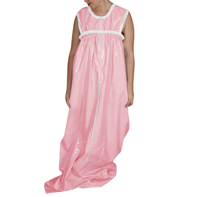 Novelty Adult Baby Schlafsack Faux Latex PVC Sleeveless Bodysuit with Zipper Front Club Party Cosplay Loose Sleeping Bag Overall