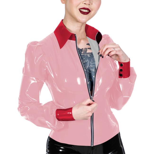 Womens Wet Look PVC Jacket Fashion Turn-down Collar Glossy Faux Leather Jacket Casual Nightclub Long Sleeve Coat Ladies Clubwear