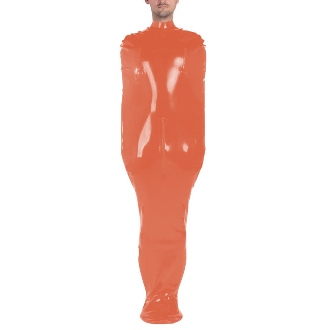 Vinyl PVC Leather Sleep Sack Exotic Sleeveless Zipper Open Crotch Zentai Body Bag Faux Latex-Look Straitjacket Bondage Bodysuit