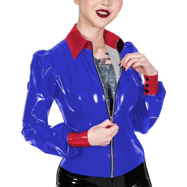 Womens Wet Look PVC Jacket Fashion Turn-down Collar Glossy Faux Leather Jacket Casual Nightclub Long Sleeve Coat Ladies Clubwear