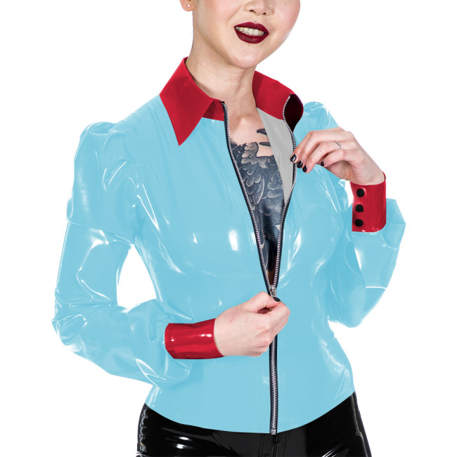 Womens Wet Look PVC Jacket Fashion Turn-down Collar Glossy Faux Leather Jacket Casual Nightclub Long Sleeve Coat Ladies Clubwear