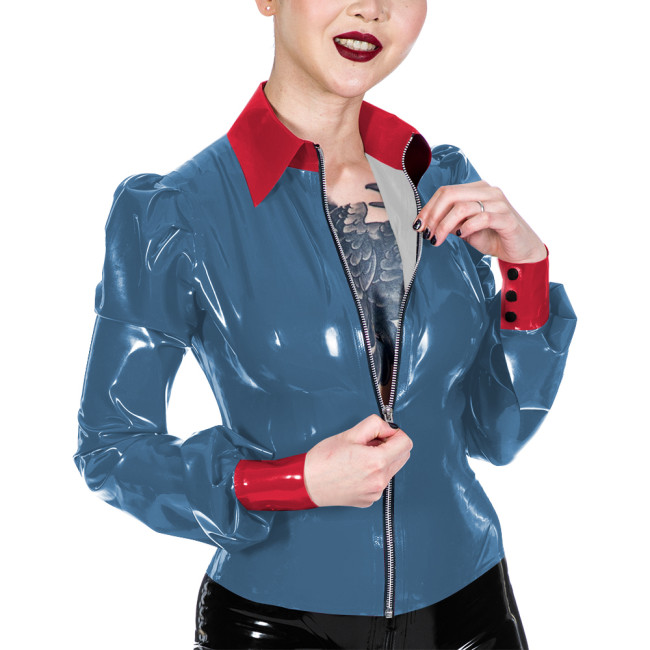 Womens Wet Look PVC Jacket Fashion Turn-down Collar Glossy Faux Leather Jacket Casual Nightclub Long Sleeve Coat Ladies Clubwear