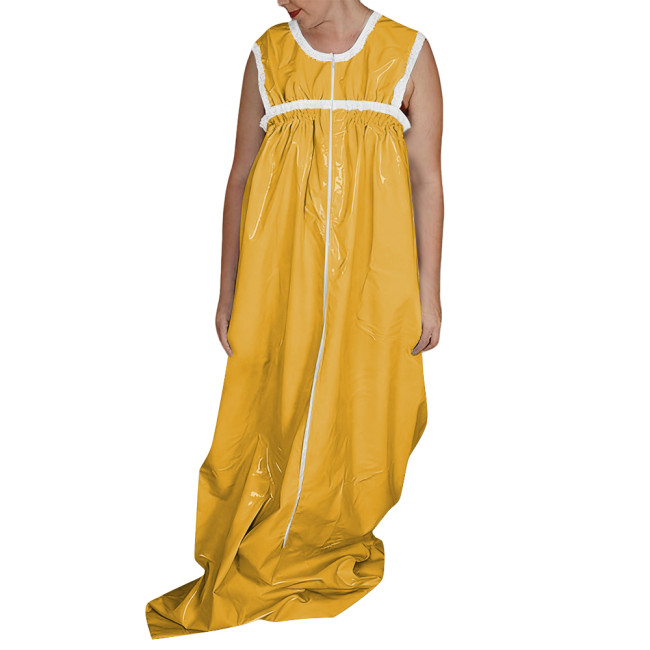 Novelty Adult Baby Schlafsack Faux Latex PVC Sleeveless Bodysuit with Zipper Front Club Party Cosplay Loose Sleeping Bag Overall