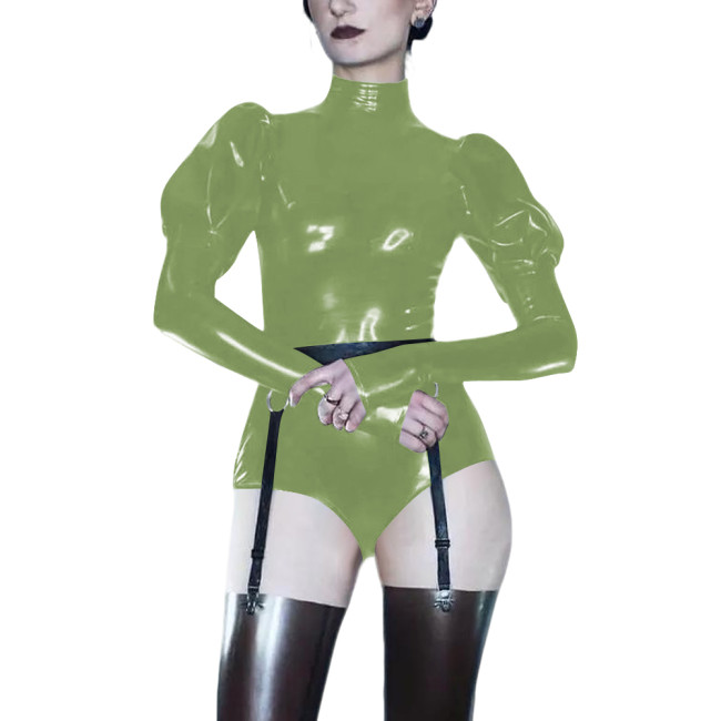 Women Turtleneck PVC Shiny Bodysuit Vinyl Patent Leather Long Sleeve Bodycon Jumpsuits Tight Tops Female Sexy Role Play Rompers