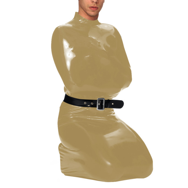 Exotic Wetlook Full Bondage Bodysuit Mock Neck Sleeveless PVC Glossy Leather Bodybag with Zipper Back Party Cosplay Costume