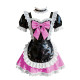 Wetlook Sweet Party Cosplay Maid Prom Dress Short Sleeve Lolita Bow Pleated Mini Dress Glossy PVC Leather French Maid Uniforms