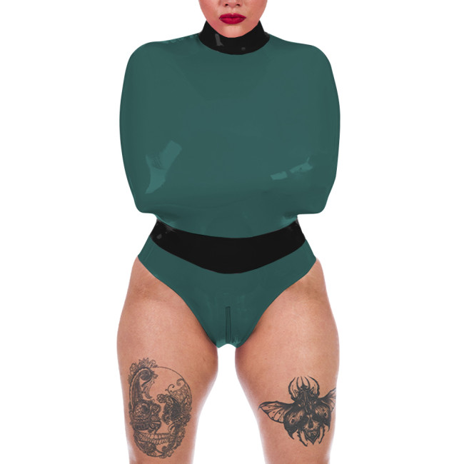 Wet Look Sexy PVC Wrap Bodysuit Sissy Exotic Sleeveless High Neck Bondage Catsuit Cosplay Zipper Open Crotch High Cut Rompers